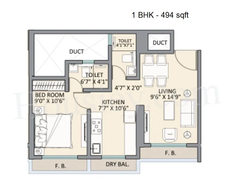 Shripal Shanti Unit plan - 494 sq.ft.